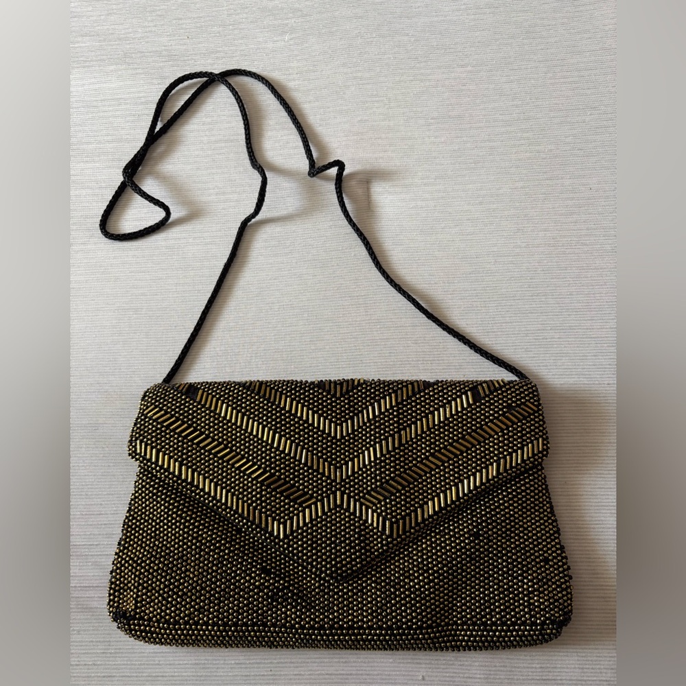 Elegant Black and Gold Beaded Clutch